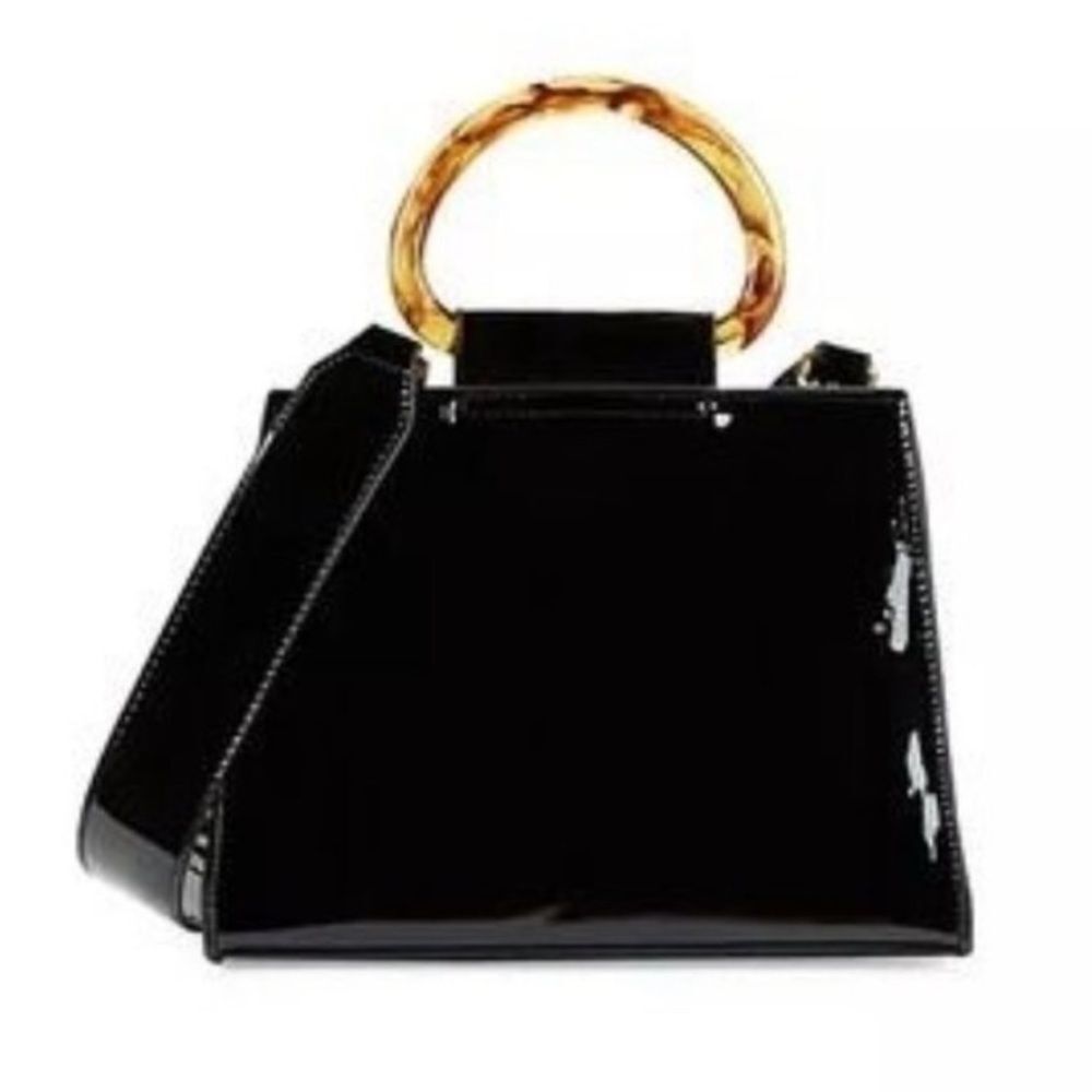 Studio 33 Mini Black Patent Faux Leather Top Handle Bag